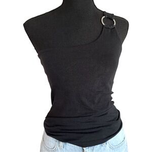 MODA INTERNATIONAL ONE SHOULDER HALTER STYLE BRA TOP *SMALL *BLACK *SHELF BRA